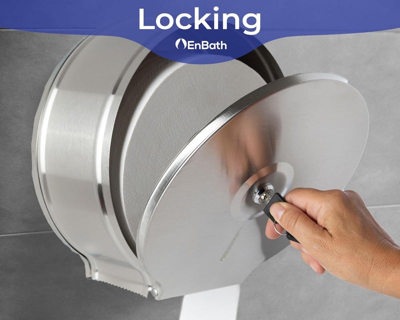 EnBath Jumbo Toilet Paper Dispenser-Wall Mount Industrial Toilet Paper Holder, Commercial Grade, Stainless Steel, Locking Bathroom Dispenser for 9" Rolls (Dispensador de Papel de bano) by (Silver) - Image 4